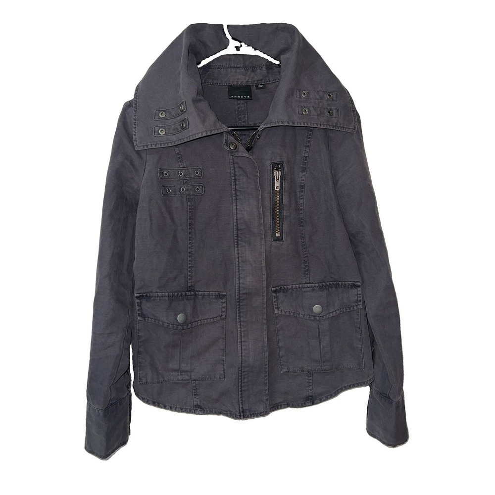 Trouve Women's Moto Utility Jacket Grey Sz Small Zippers Snaps Biker Lightweight